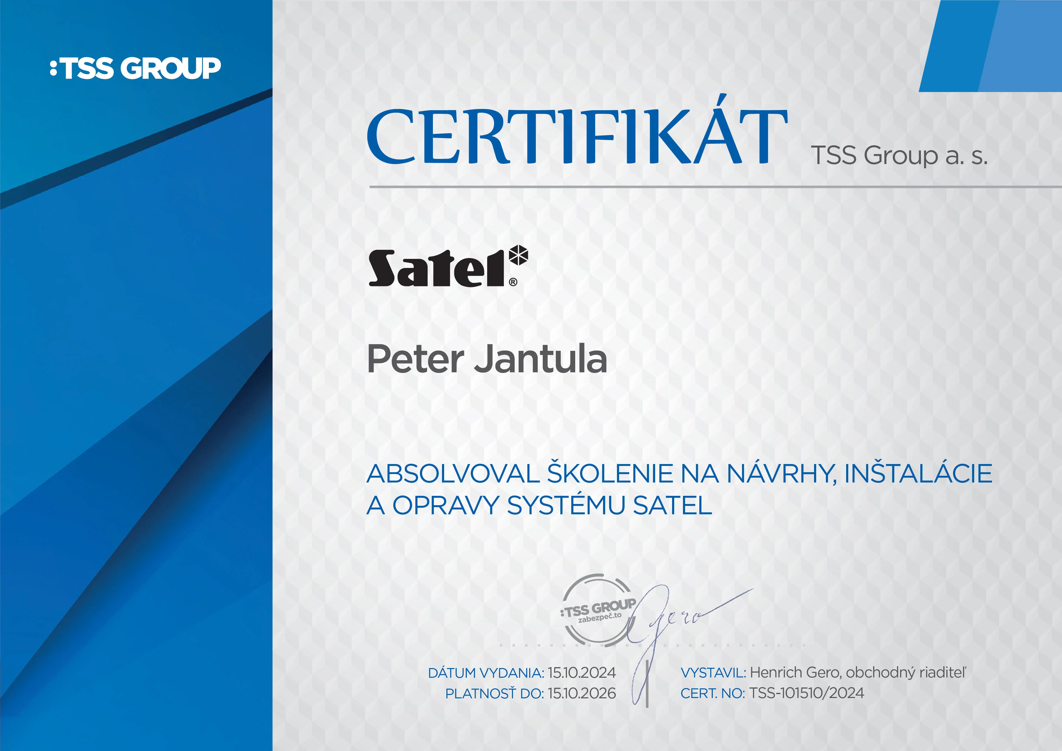 Certifikát Satel